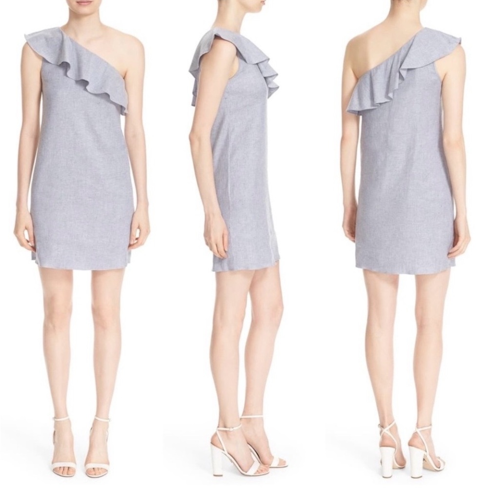 Theory | Alexandra One Shoulder Blue Chambray Denim Mini Dress size 6